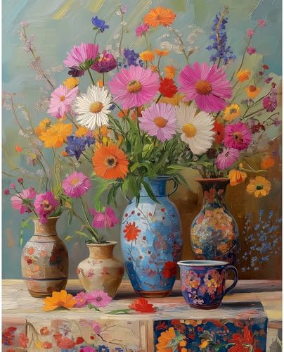 Natuyalo Paint by Numbers Kit for Adults Beginner, Vase on Table Adult Paint by Number Kits on Canvas Without Frame, Flowers Acrylic Paint by Numbers for Home Decor Gift 16x20 inch