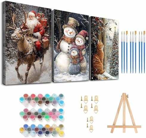 Axquilon 3 Packs Christmas Framed Paint by Numbers Kit for Adults 8x10in