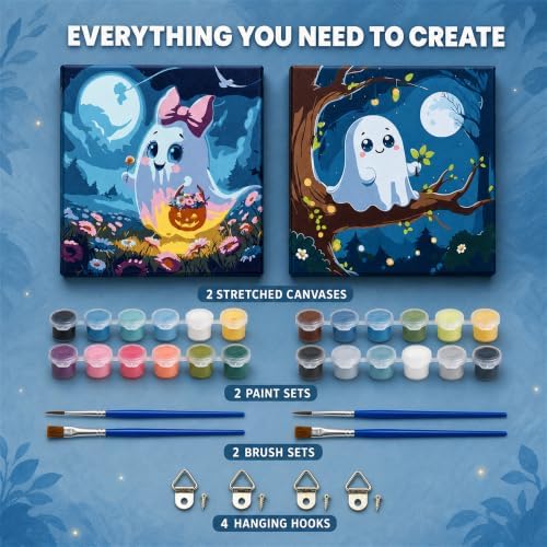 Yiolikan 2Pcs Halloween Paint by Numbers Kits for Adults Framed
