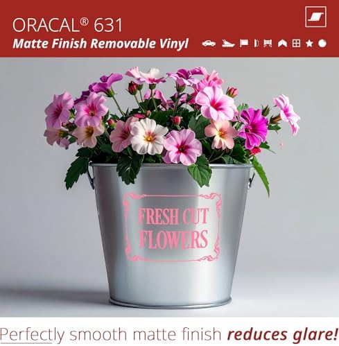 ORACAL 631 Matte Soft Pink Vinyl Durable Roll Easy to Weed Permanent Adhesive Craft Vinyl for Plotting Machines, Decals & DIY Projects 12” x 15ft + Transfer Tape 12" x 24"