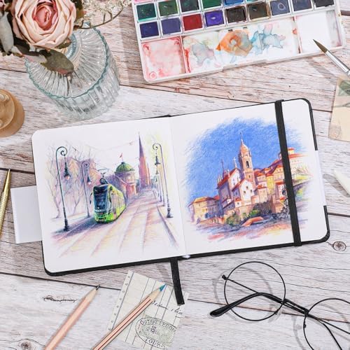 Hardcover Pocket Sketchbook 5 x 5 in, 80 Sheets Small Sketch Book, Black