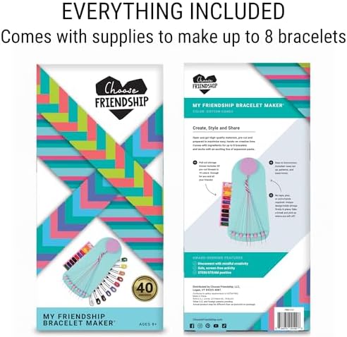 Choose Friendship, My Friendship Bracelet Maker®, an American Original | 20 Pre-Cut Threads - Makes Up to 8 Bracelets | Craft Kit, Kids, Bracelet Making Kit, Jewelry-Making Kit, Gifts for Girls 8-12