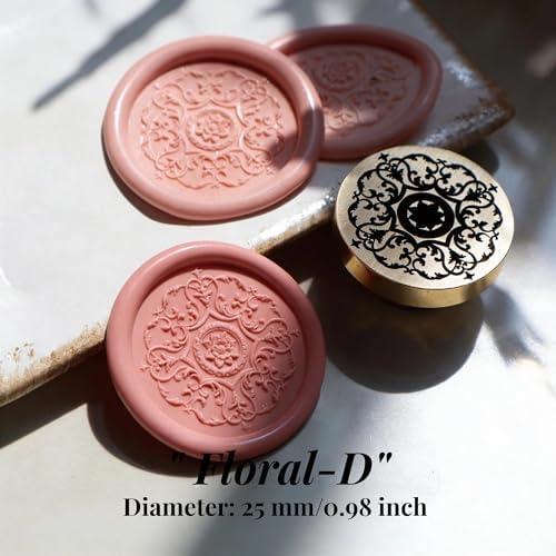 VANGOAL Wax Seal Stamp, Floral Series 3D Embossed Brass Stamp Head with Wooden Handle, Vintage Sealing Kit for Wedding Invitations, Envelopes, Gift Wrapping, Letters and Crafts (Floral-D)