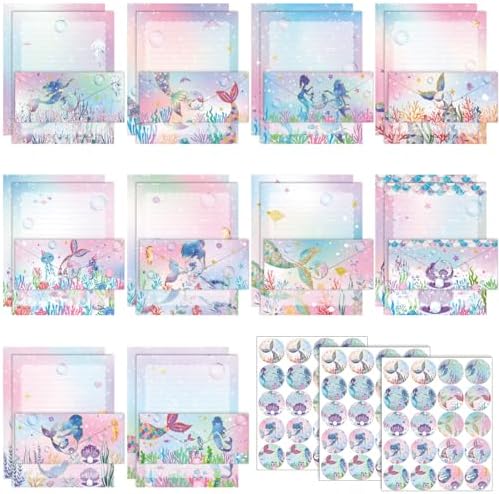 TaoBary 160 Pcs Mermaid Stationery Paper and Envelopes Set, 8.5 x 11''