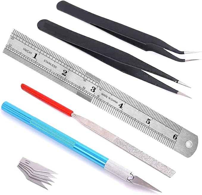 Spilay 16 Pcs Hobby Building Model DIY Tool Kit for Dollhouse Miniature | Modeler Basic Miniature Handmade Craft Tools Set for Miniature House Kit, Book Nook Kit and DIY Hobby Projects