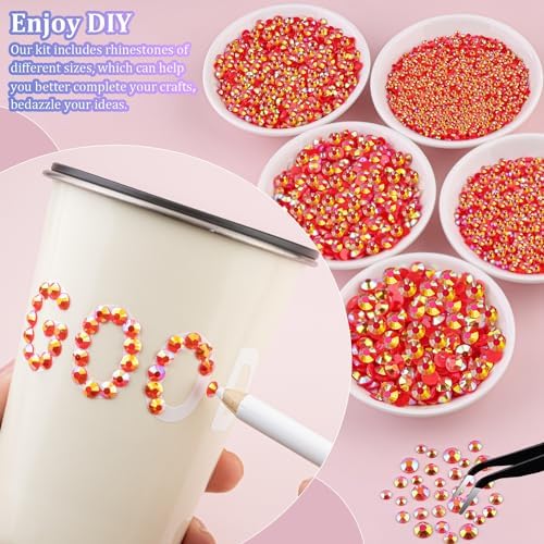 30000Pcs Red AB Rhinestones for Bedazzling with B7000 Jewelry Glue, Bedazzler Kit Bulk Flatback Gems, Resin Rhinestones for Crafting Crafts Clothing Shoes Fabric Nail Art Assorted Size 2/3/4/5/6mm