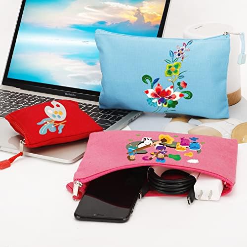 12 Pack DIY Craft Cotton Canvas Bag, Multi-Purpose Cosmetic Bag Makeup Pouches with Zipper Travel Toiletry Bag Pen Pencil Bag (Multicolor, M), D003