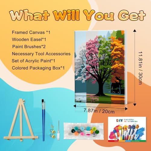 SmartEZ Paint by Numbers Kit for Adults, Four Seasons Tree Paint by Number