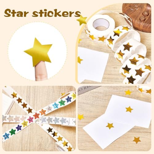 Gsinodrs 1000Pcs Gold Star Stickers - 1 Inch Holographic Self-Adhesive Metallic Foil Star Labels, Sparkly Reward Stickers for Classroom Supplies, Teacher Incentives & Behavior Tracking