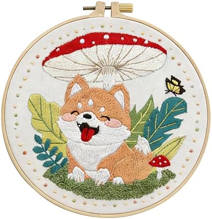 Dog & Mushroom Embroidery Kit for Beginners Handmade Gift