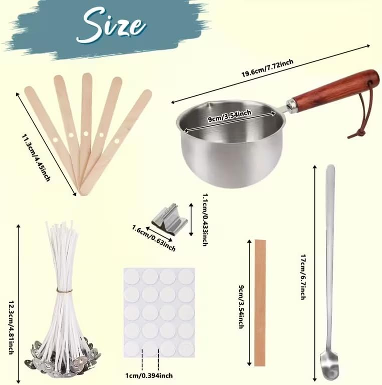 Soy Wax Candle Making Kit with 2 Wick Types & Melting Pot- All-in-One DIY Candle Making Supplies for Beginners, Includes Wax, Wick Stickers, Holders, Wick Placing Tube Tools for Homemade Container