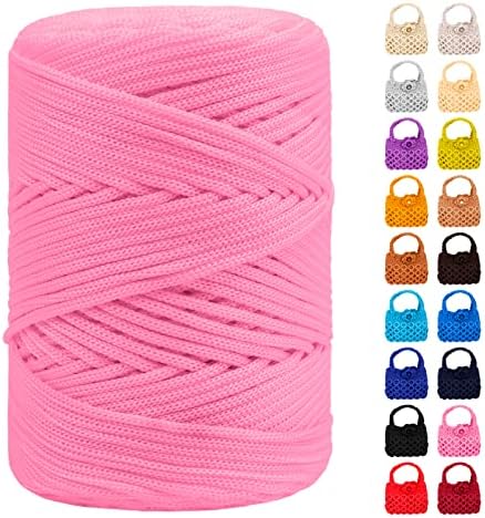 Polyester Macrame Cord 3mm x 185yards, Braided Macrame Cord, Crochet Bag Polyester Yarn for Crocheting, Bag, Wall Hangings, Rug, DIY Crafts (Bright Pink)