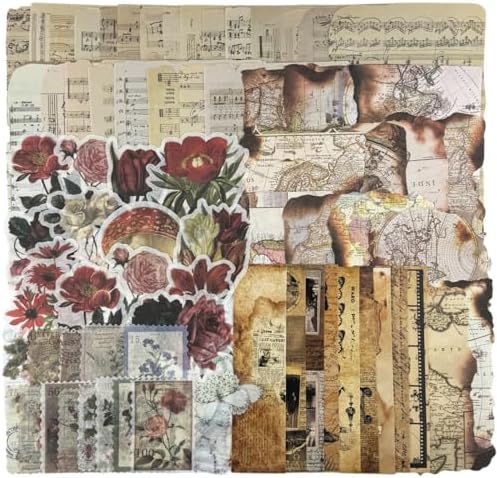 Vintage Aesthetic Scrapbook Supplies Kit with Scrapbook Paper, Stickers, Bookmarks for Scrapbooking, DIY Albums, Junk Journals, Bullet Journals, Dark Academia Aesthetic Decor (Dark1 129 Pcs)