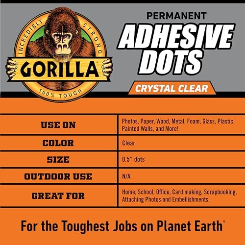 Gorilla Adhesive Dots, Double-Sided Clear | 0.5" Diameter | No Mess | Photo Safe | 150 Pieces, Pack of 8