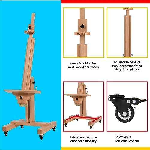 MEEDEN Extra Large Painting Easel: Holds Canvas Up to 71" for Art Studio | Solid Beech Wood Heavy Duty Artist Easel for Adults Beginner Painters, Professional Painting Easel with Tilts Flat, Natural