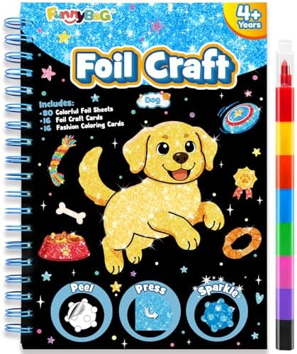FUNNYB&G Foil Art Craft Kit for Kids, Sparkly Birthday Gift Toy for Kids | No Mess, Kids Ages 4-10 Create Sparkling Artwork, A Creative Gift for Birthdays, Holidays, Travel Activities,Screen-Free Fun