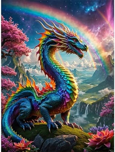 Yezavesu Dragon Diamond Art Kits for Adults, Dragon Diamond Painting Kit for Beginners, 5D DIY Round Full Drill Painting with Gem Art Craft Kits for Home Wall Decor 12x16 Inch