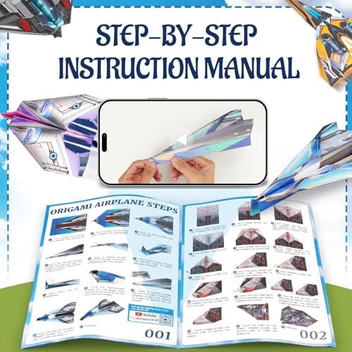 60 Sheets Airplane Origami Paper for Kids, Origami Kit with Instruction