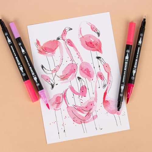 Pink Duo Tip Marker Pens, 12 Fine & Brush Tip Pen For Adult Coloring Books