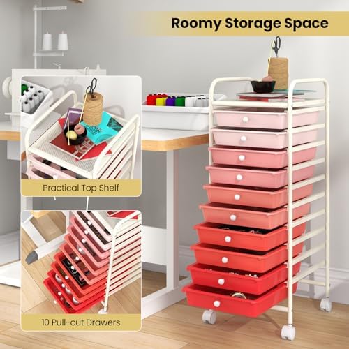 COSTWAY 10-Drawer Rolling Storage Cart, Utility Mobile Trolley