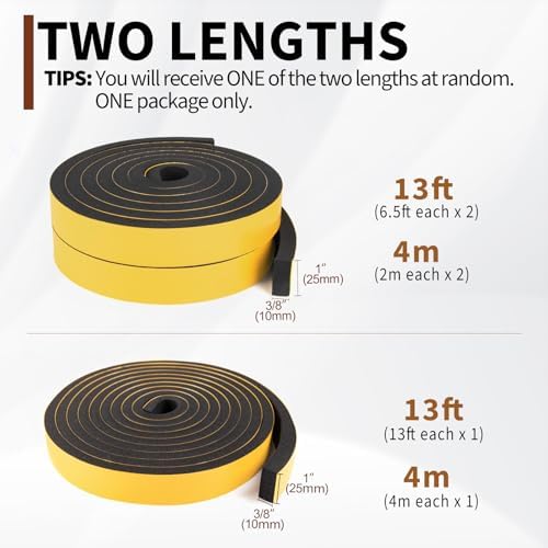 Yotache Foam Strips with Adhesive 1" W X 3/8" T, 13 Ft Length