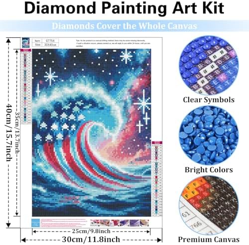 Reivworl Independence Day Diamond Art Kits for Adults, Waves Diamond Painting Kits, Gem Art Kit for Gifts and Home Interior Decor 12x16 Inch