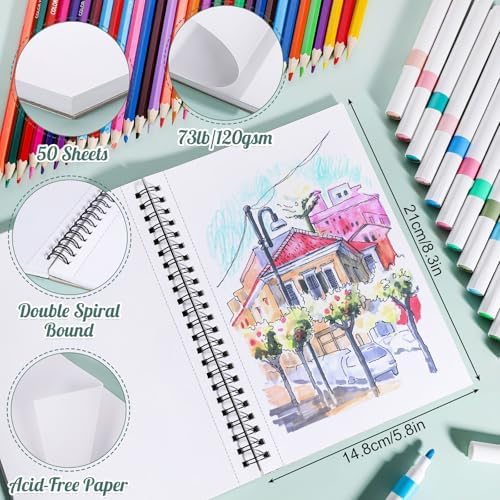 Marker Paper Pad 5.8 × 8.3 in, 50 Sheets, Spiral Bound, 120gsm | Bleed-Resistant, Acid-Free Paper, for Alcohol Markers & Mixed Media, Portable Sketchbook