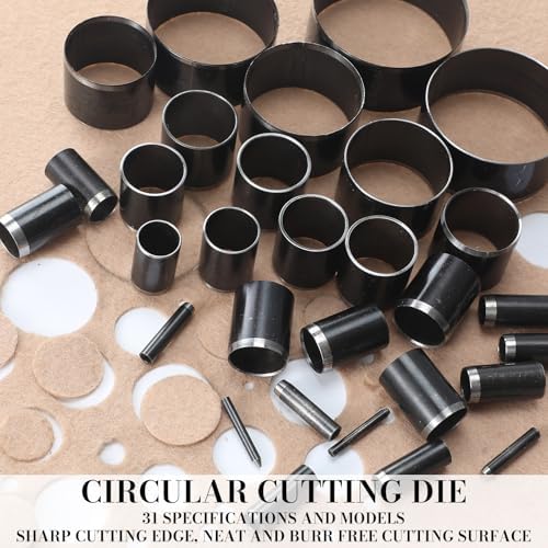 Leather Circle Cutter Tool Set 31 Pcs Circle Punch Tools 1-25mm 30 35 40 45 50 55mm Round Leather Cutting Dies for DIY Craft