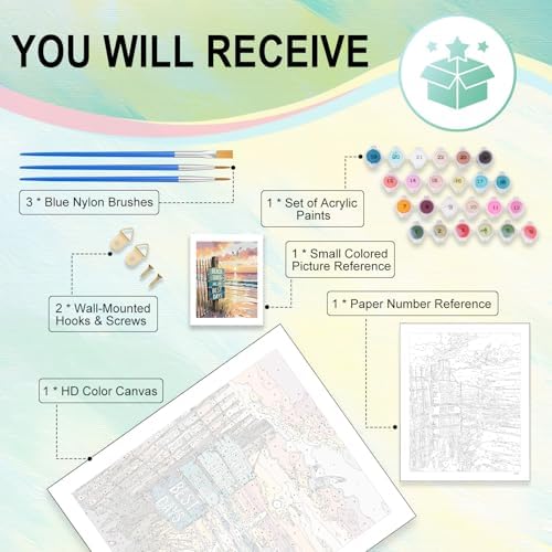 Paint by Numbers Kit for Adults, Beach DIY Acrylic Painting Kit, 16x20 Inch