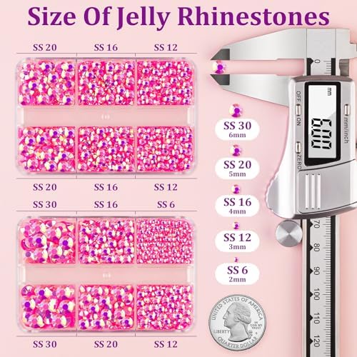 Resin Jelly Rhinestones for Crafting with B7000 Jewelry Glue, 2 Boxes Hot Pink AB Flatback Crystals with 2Pcs 10ml Glue, Bedazzling Non Hotfix Gems for DIY Tumblers Clothing Shoes Manicure