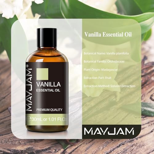 MAYJAM Vanilla Essential Oil for Diffuser Aromatherapy DIY Soap, 1.01fl.oz