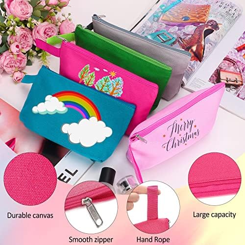 10 Pieces Cotton Canvas Makeup Bag with Bottom and Strap, Multi-Purpose Cosmetic Bag with Zipper Travel Toiletry Pouch, Blank DIY Craft Bag Pencil Bag (Multicolor 02, XS) (MN-WB07)