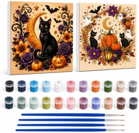Yiolikan 2Pcs Halloween Paint by Numbers Kits for Adults Framed