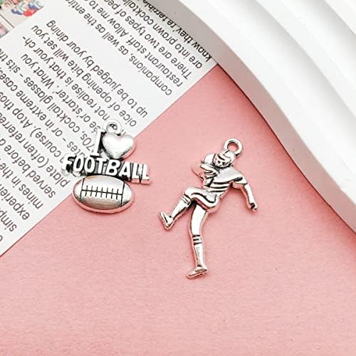 100pcs Antique Silver Sport Charms for Jewelry Making Alloy Football Baseball Softball Soccer Charms for DIY Crafts (SN272)