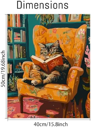 Canrichshop Reading Cat Paint by Numbers Kit for Adults,Painting by Numbers,DIY Acrylic Paint Kit for Adults Beginners Without Frame,Easy Adult Paint by Number Kits on Canvas for Decor 16x20inch