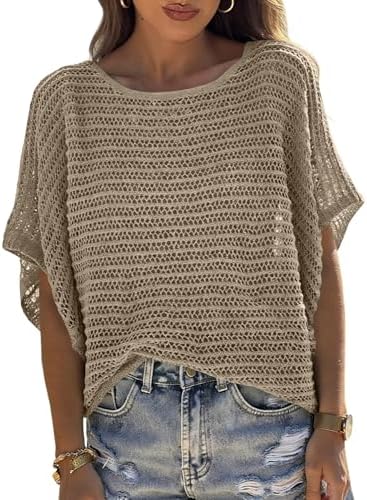 UNCLECAT Women's Crochet Tops Sweater Pullover Knit Tops Beach Coverup