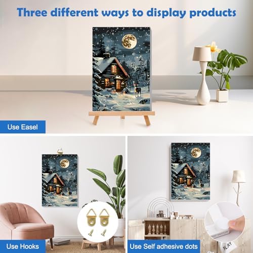 MOGTAA Christmas Winter Paint by Numbers Kit for Adults Beginners with Frame, Christmas Deer Adult Paint by Number Kits on Canvas with Easel, Easy DIY Oil Painting Kits for Home Decor, 8x12in
