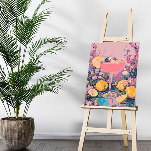Auremi Lemon Paint by Number Kits for Adults,Cocktail Paint by Number on Canvas with Frame DIY Painting with Number Acrylic Oil Paint Kits for Home Decor 8x12 Inch