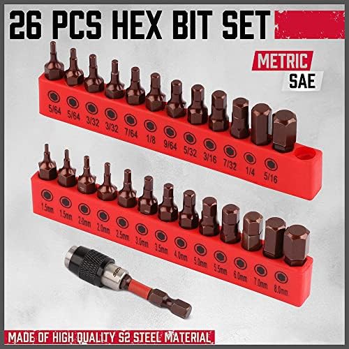 Premium 25-Piece Allen Key Drill Bit Set - Durable Allen Wrench Bits with Strong Magnetic Tips, SAE & Metric Hex Keys