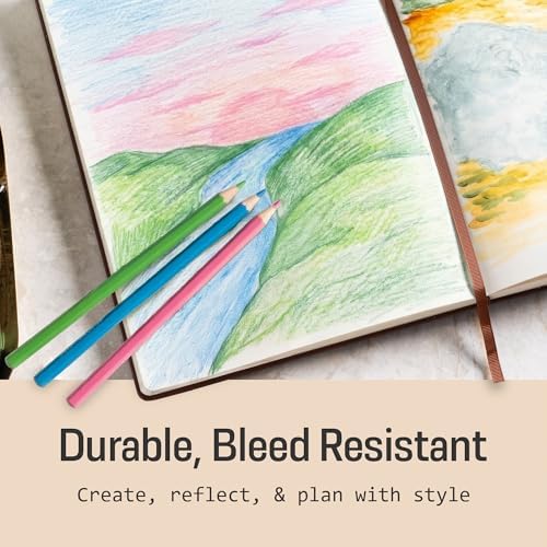 BROWNSTONE JOURNALS A5 Sketch Book Hardcover - 80 Sheets 100 GSM Paper | 5" x 8", Lay Flat, Vegan Leather Cover, Elastic Band, Back Pocket, Compact Art Drawing Book for Adults & Students