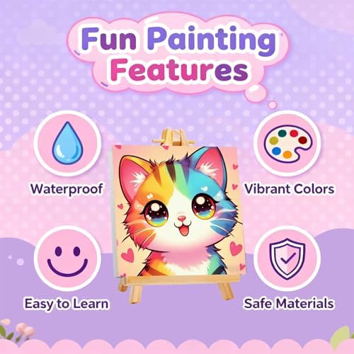 Gemozaic Cat Paint by Numbers Kit for Kids with Frame and Easel, 8 x 8 in