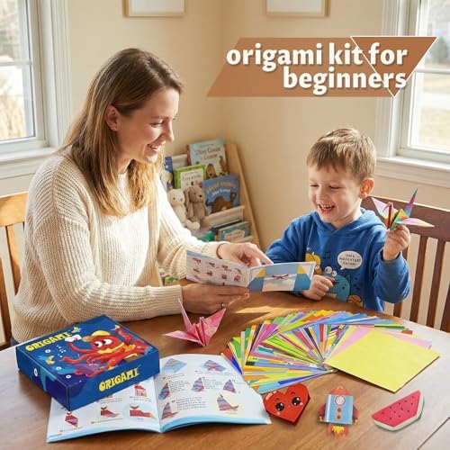 Origami Paper Kit 6x6 Inch, Origami Kit with Guide Book, Beginner Craft Kits for Kids Ages 5-8 8-12, Art & Craft Supplies for Classroom Road Trip Activities, Birthday Children's Day DIY Gift (152pcs)