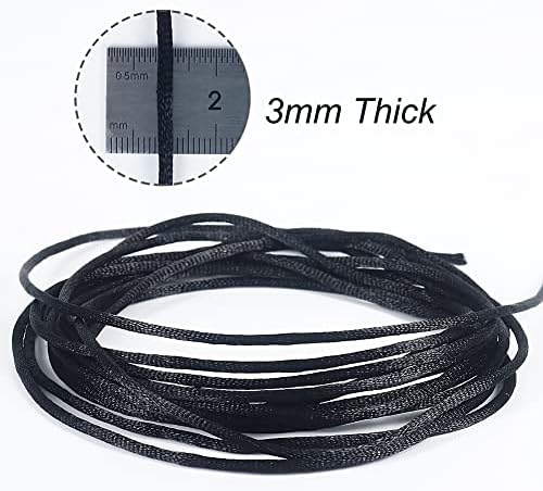 Tenn Well 3mm Satin Cord, 328 Feet Silky Nylon Rattail Cord for Macrame Projects, Dream Catchers, Chinese Knotting, Arts and Crafts Black
