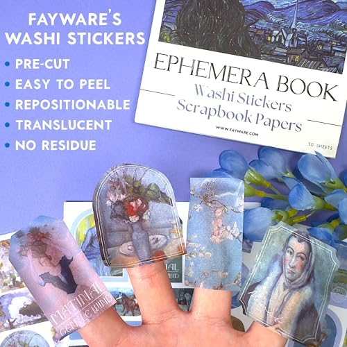 Washi Stickers for Journaling - Ephemera for Junk Journals & Scrapbooking | 480+ Art Journal Stickers, 20 Scrapbook Papers, FAYWARE Famous Oil Paintings Journaling Supplies, Van Gogh Stickers