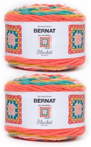 Bernat All in One Blanket Granny Soft Crochet Yarn, Throwback, 2-Pack