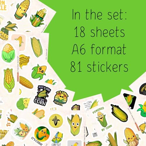 Corn Stickers for Water Bottle and Laptop - Corn Party Supplies & Decorations, Waterproof Vinyl Decals, Cute Vegetable and Farm Stickers, Gifts for Women & Men