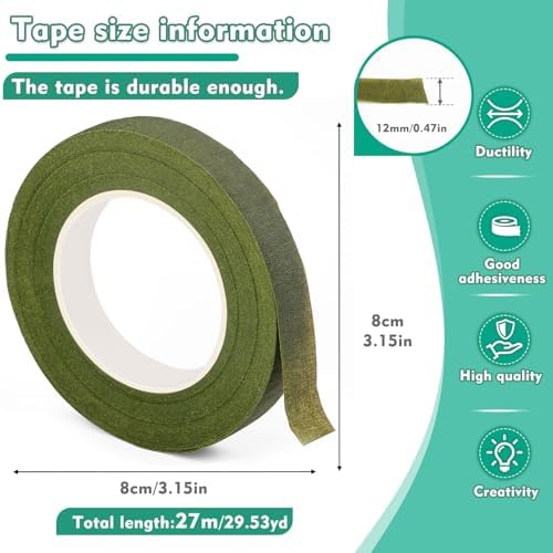 Floral Tape, 1/2inch Green Flower Tape for Bouquet Floral Crafts