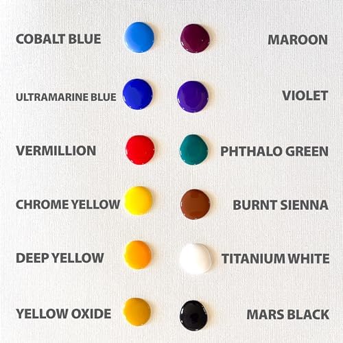 milo Acrylic Paint Set, 12 Primary Colors, 16 oz Bottles, Semi-Gloss