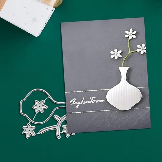 Lapoo Flowers Cutting Die for Scrapbooking - Durable Metal Cutting Die for DIY Scrapbook Photo Album Decorative Paper Card, Metal Card Making Supplies (White Flowers in The Vase 2.4 x 2.2 in)