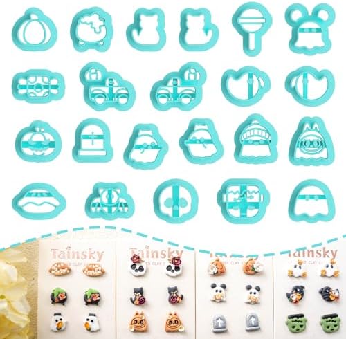 Tainsky Halloween Studs Polymer Clay Cutters, 22 Shapes Halloween Studs Clay Earrings Cutters for Clay Jewelry (C)